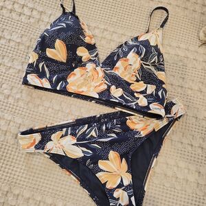 Roxy Navy and Orange Floral Bikini Set